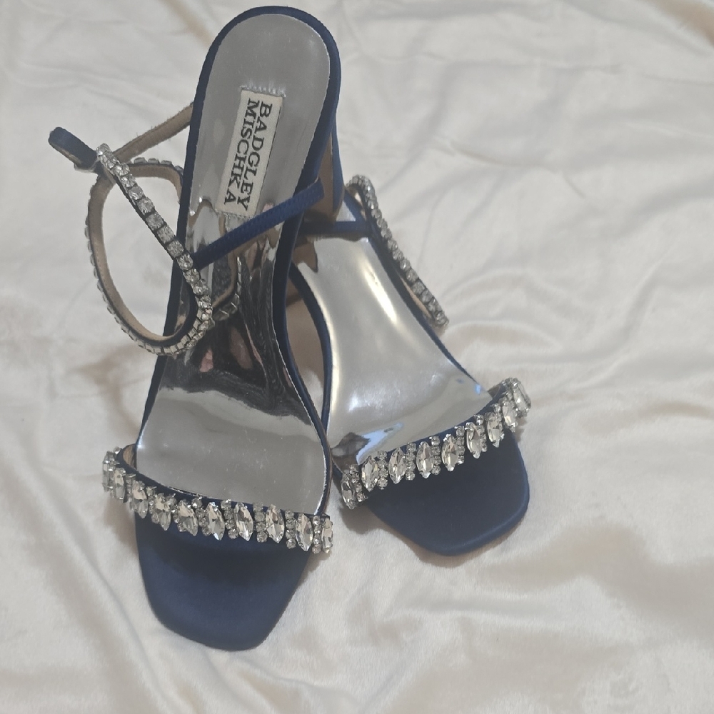 Badgley Mischka Navy Heels with Crystal Embellishments